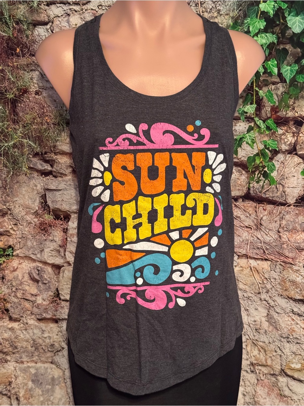 Retro Colorful Fun Sun Child Graphic Tank Top - Charcoal